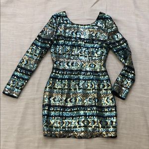 Blue and Gold Sequin Party Dress